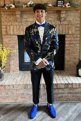 Blue Jacquard 2 Pieces Shawl Lapel Men Prom Suits